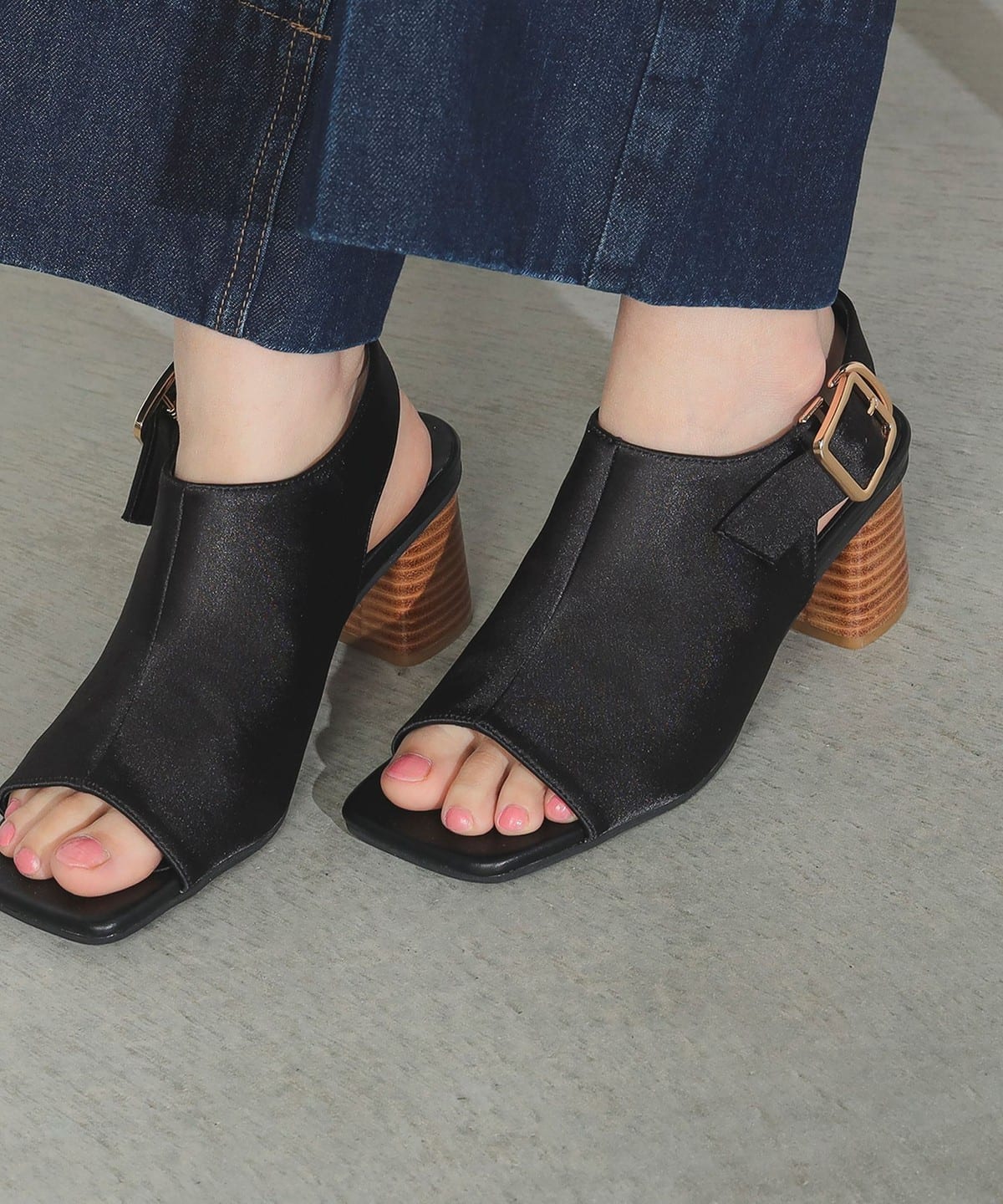 サテン ヒール サンダル(22.5 24.5cm) シューズ WOMEN BLACK S サテン ヒール サンダル(22.5 24.5cm) シューズ WOMEN BLACK S
