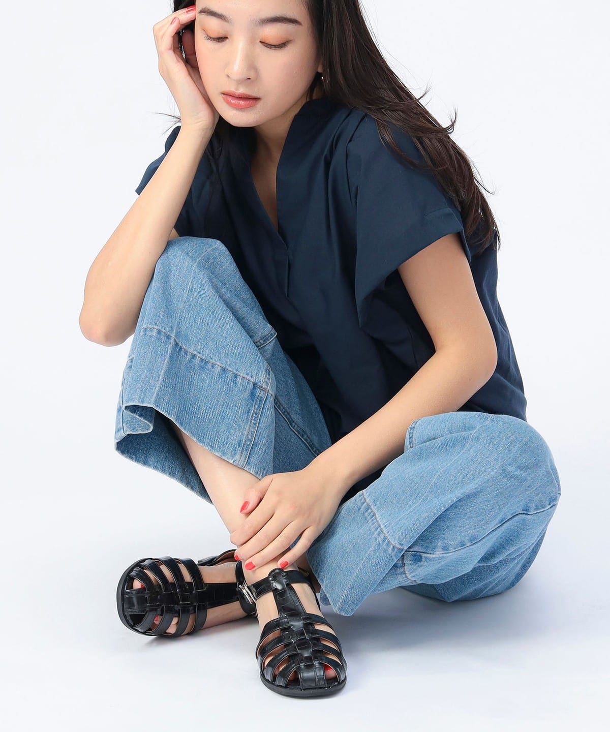 レザー調 グルカサンダル(22.5 24.5cm) シューズ WOMEN BLACK M レザー調 グルカサンダル(22.5 24.5cm) シューズ WOMEN BLACK M