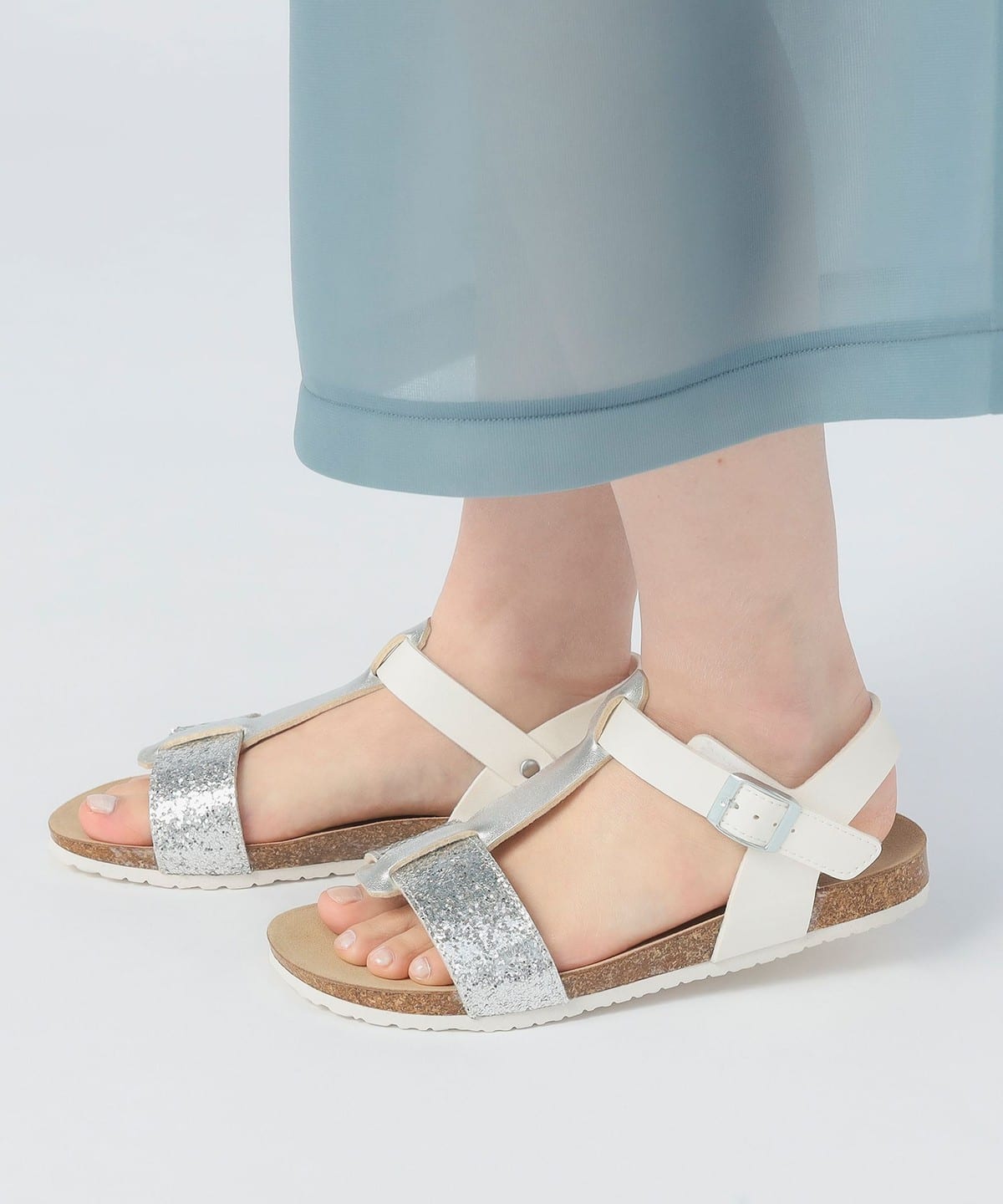 Tストラップ グリッター サンダル(22.5~24.5cm) シューズ WOMEN SILVER S Tストラップ グリッター サンダル(22.5~24.5cm) シューズ WOMEN SILVER S