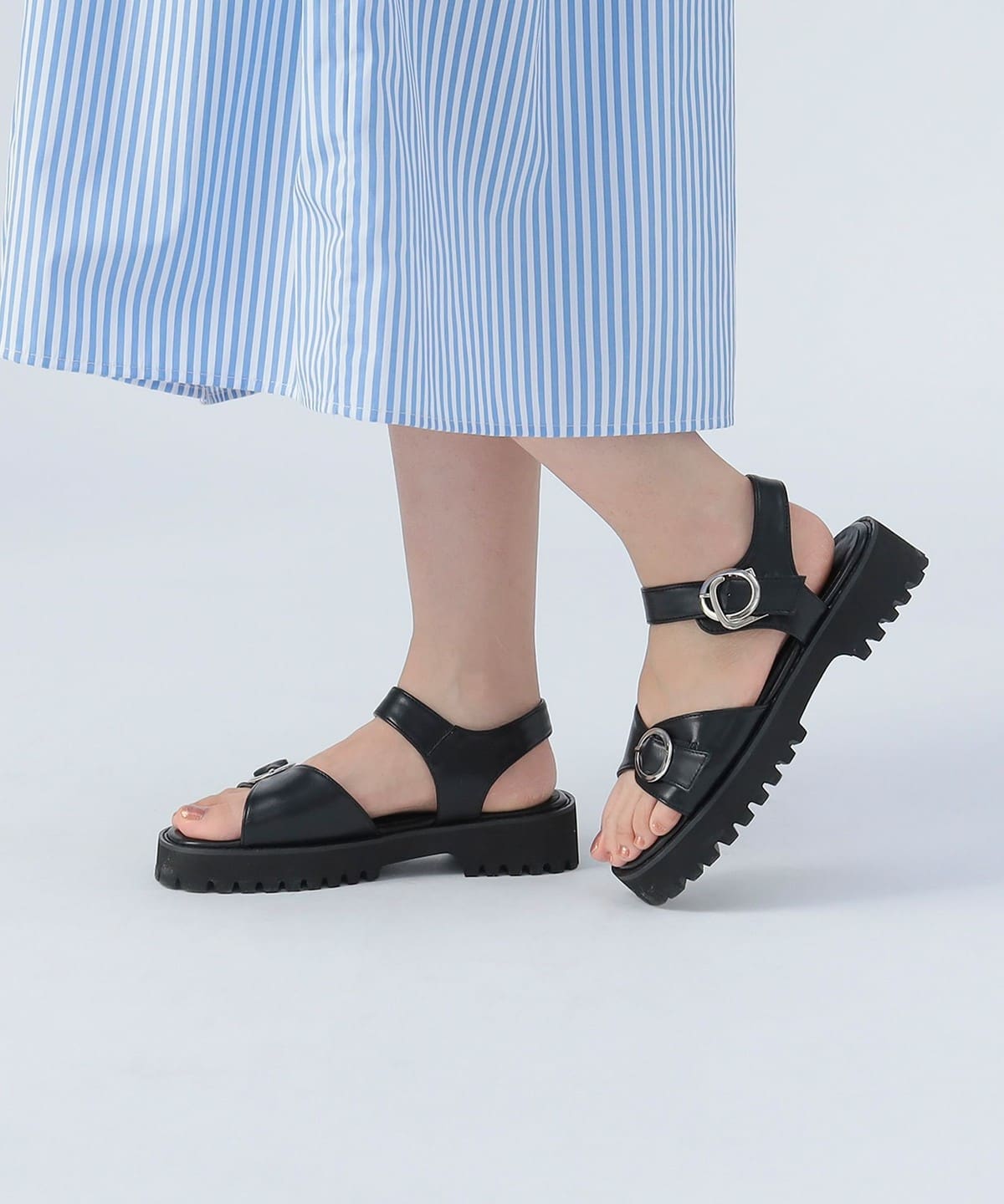 ダブルバックル 厚底ソール サンダル(22.5 24.5cm) シューズ WOMEN BLACK M ダブルバックル 厚底ソール サンダル(22.5 24.5cm) シューズ WOMEN BLACK M