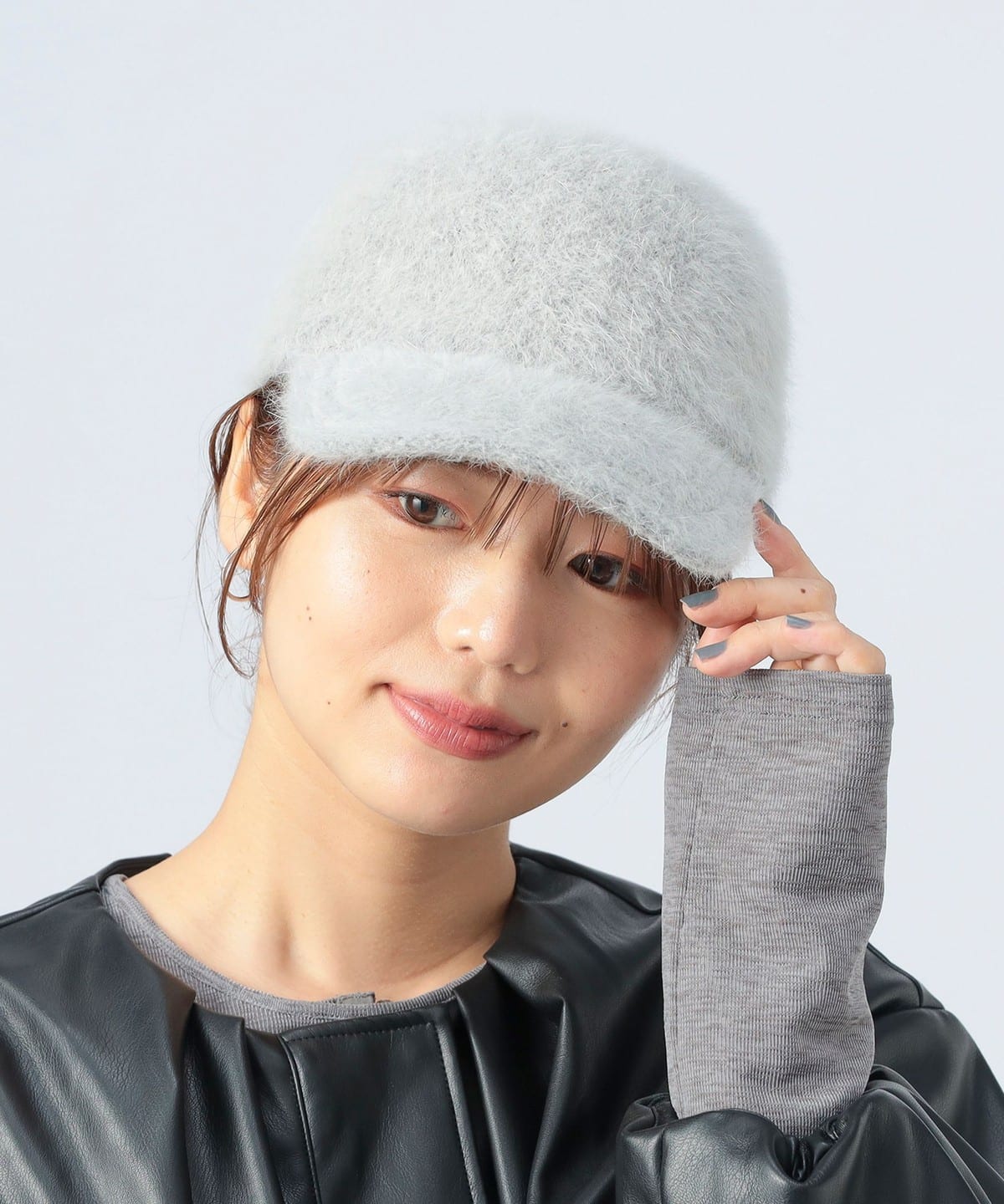 フェイクファー キャップ 帽子 WOMEN GREY ONE SIZE