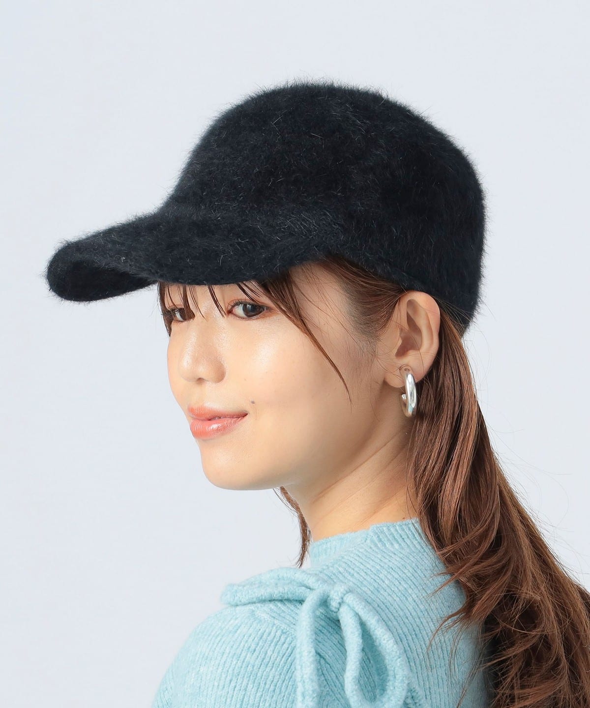 フェイクファー キャップ 帽子 WOMEN BLACK ONE SIZE
