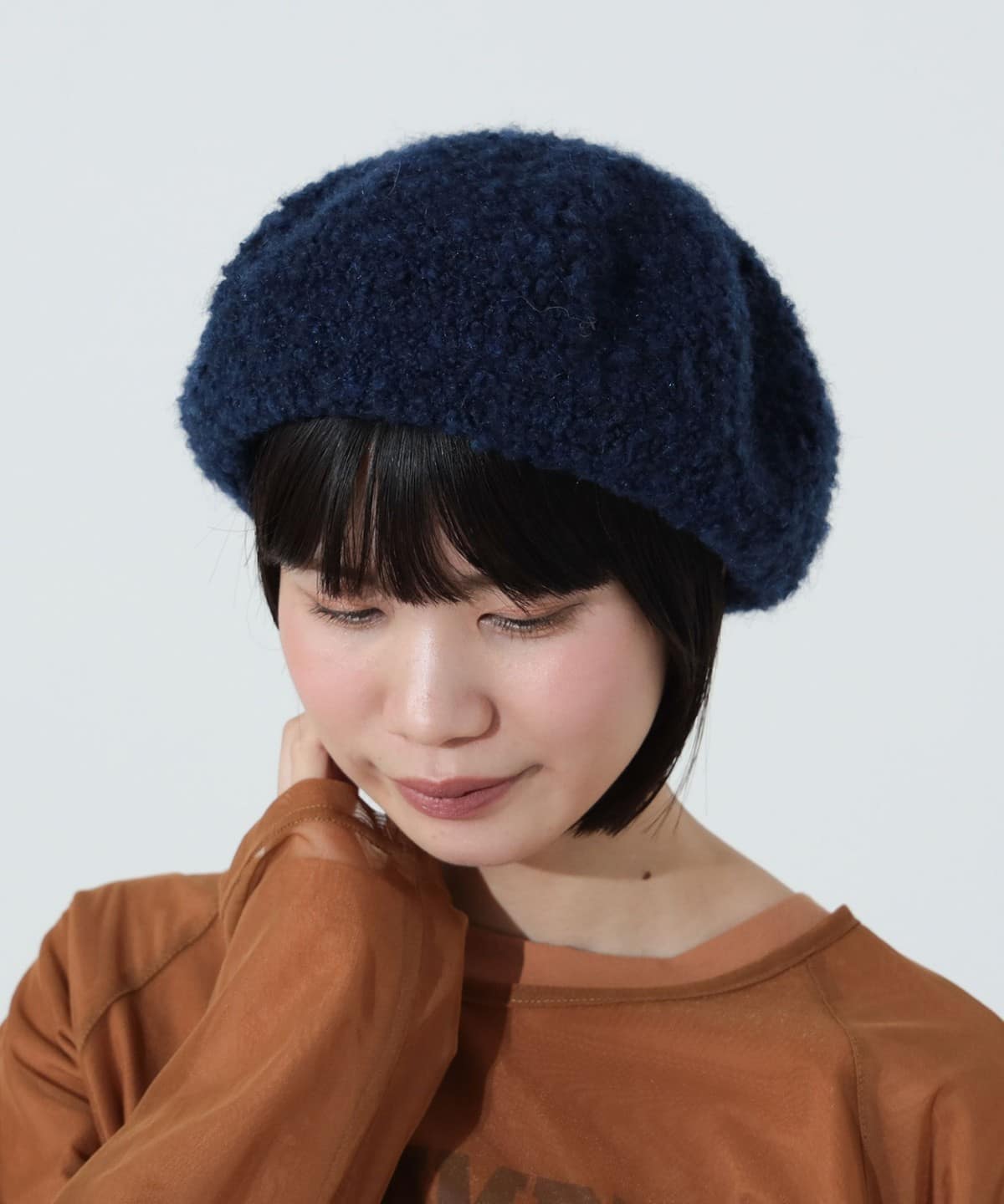フェイクシープ ベレー帽 帽子 WOMEN NAVY ONE SIZE フェイクシープ ベレー帽 帽子 WOMEN NAVY ONE SIZE