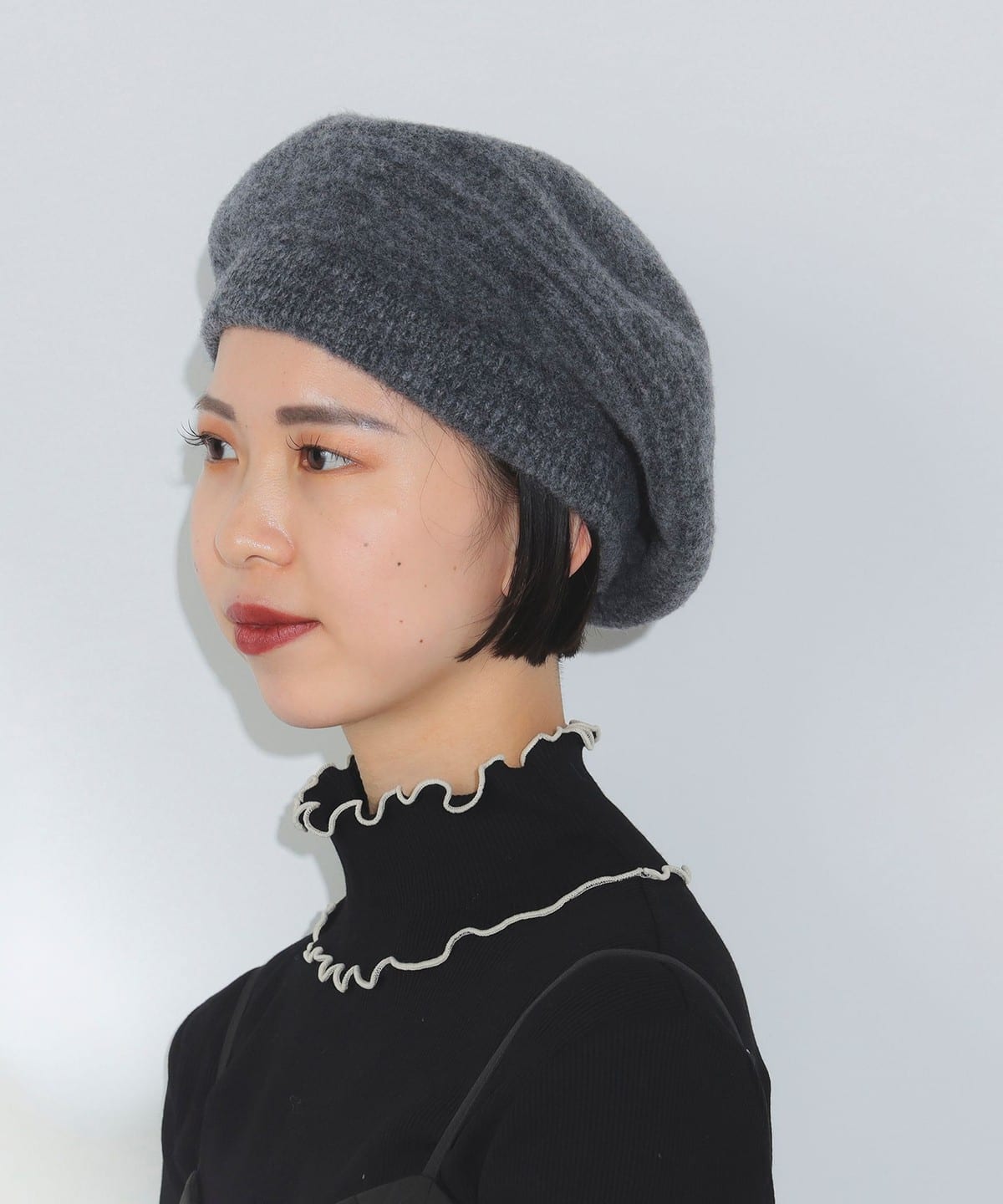 ミックスリブ ベレー帽 帽子 WOMEN CHARCOAL ONE SIZE