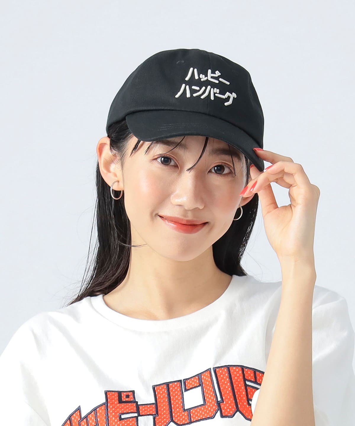 【ショップ先行販売・EXCLUSIVE】ハッピーハンバーグ ロゴ キャップ 帽子 WOMEN BLACK ONE SIZE 【ショップ先行販売・EXCLUSIVE】ハッピーハンバーグ ロゴ キャップ 帽子 WOMEN BLACK ONE SIZE
