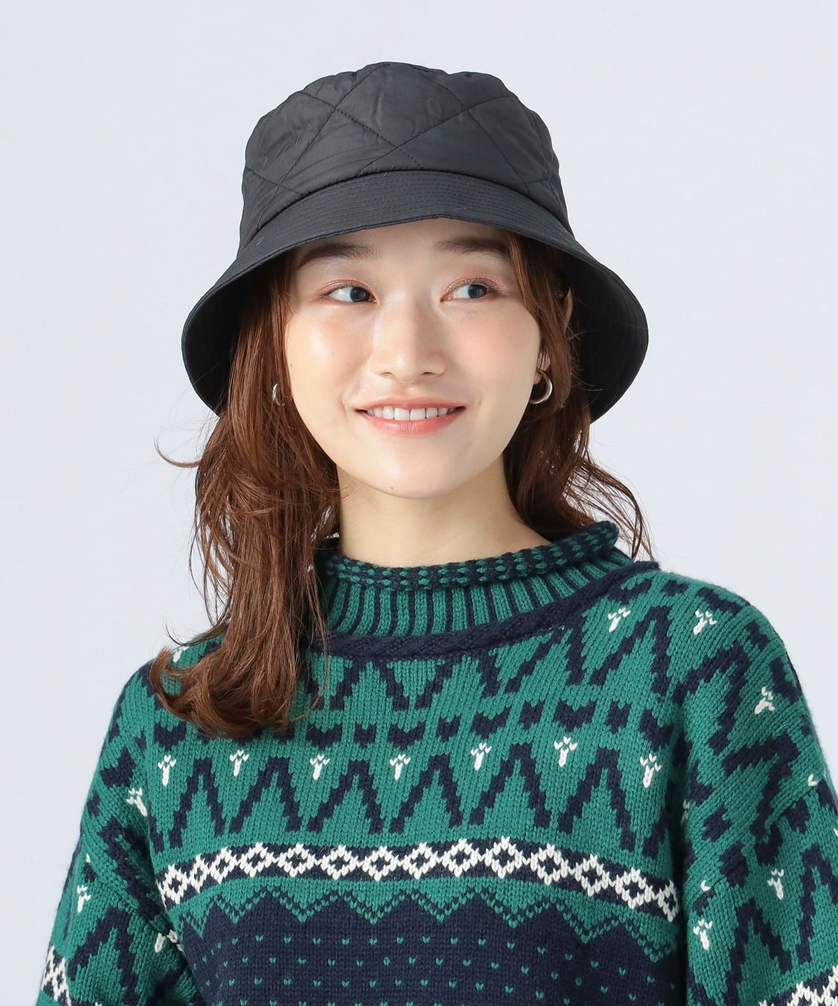 キルト バケット ハット 帽子 WOMEN BLACK ONE SIZE