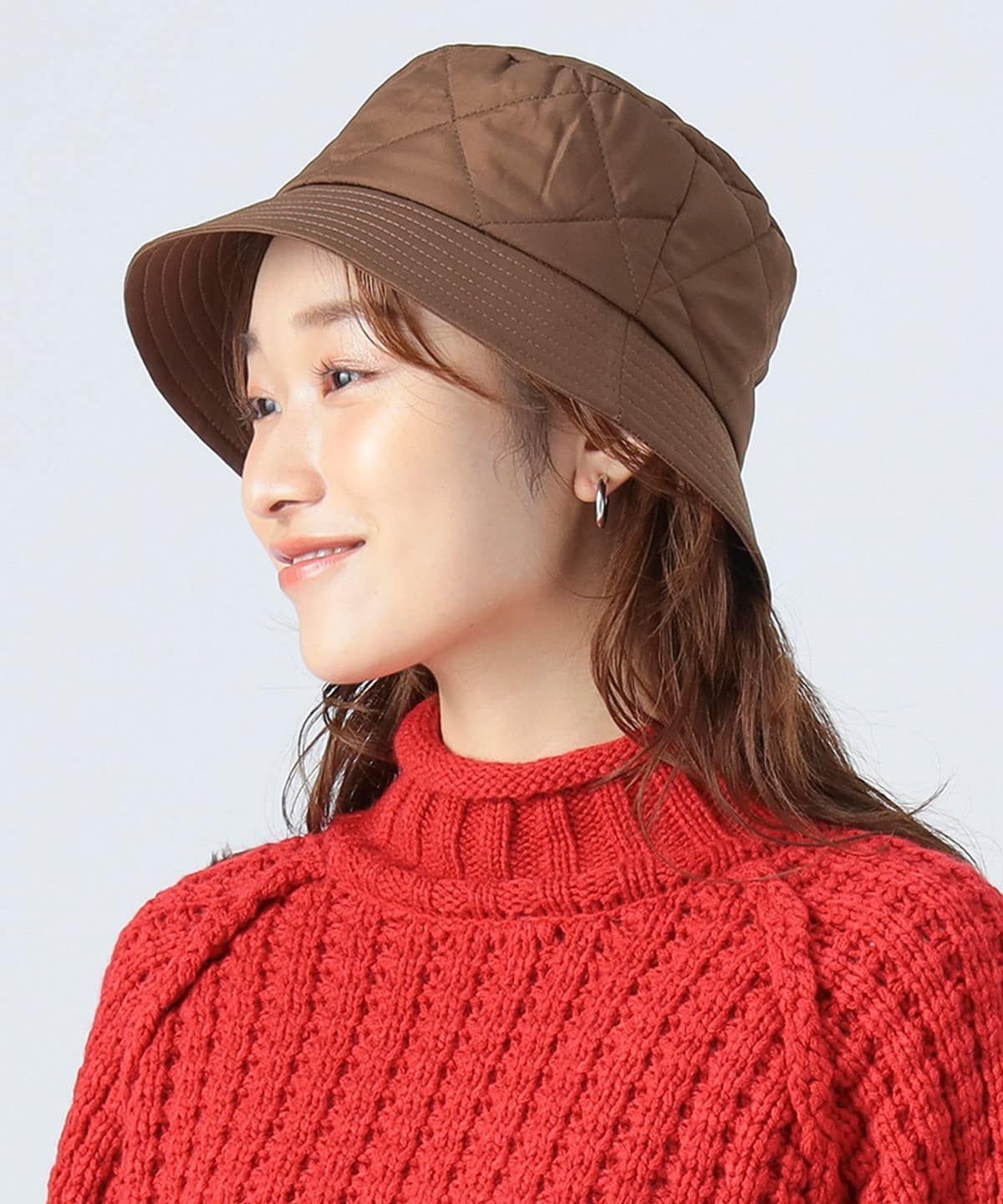 キルト バケット ハット 帽子 WOMEN BROWN ONE SIZE