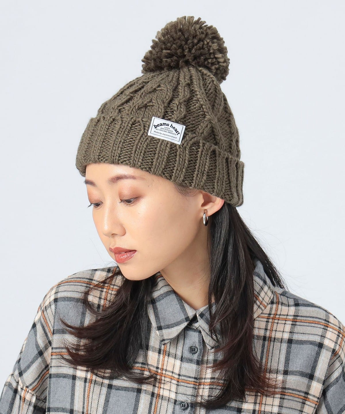 ケーブル編 ポンポン ワッチ 帽子 WOMEN OLIVE ONE SIZE ケーブル編 ポンポン ワッチ 帽子 WOMEN OLIVE ONE SIZE