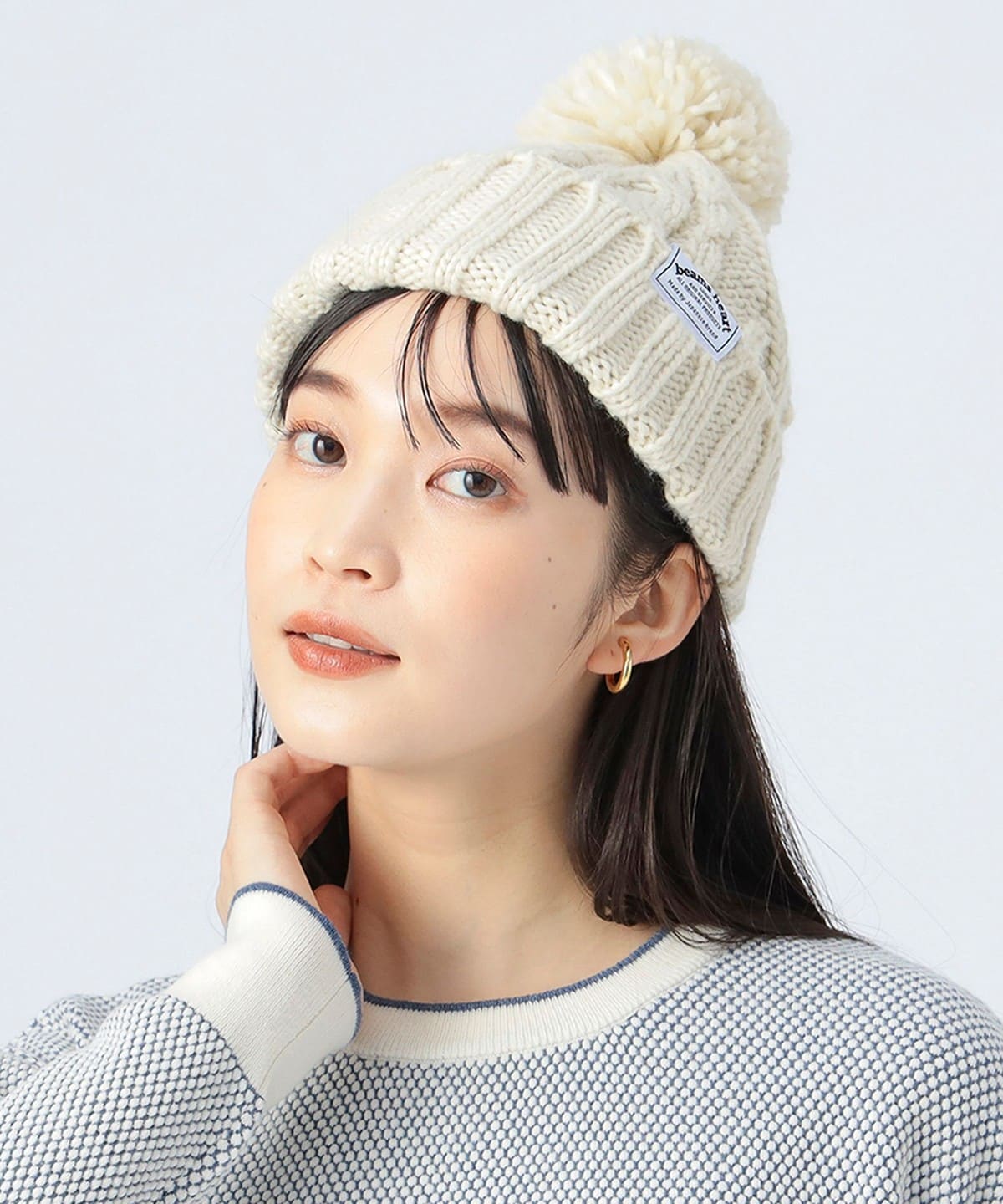 BEAMS HEART（ビームス ハート）ケーブル編 ポンポン ワッチ（帽子