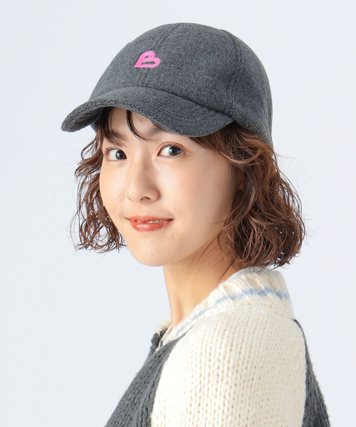 B-HEART ロゴ フリース キャップ 帽子 WOMEN GREY ONE SIZE B-HEART ロゴ フリース キャップ 帽子 WOMEN GREY ONE SIZE