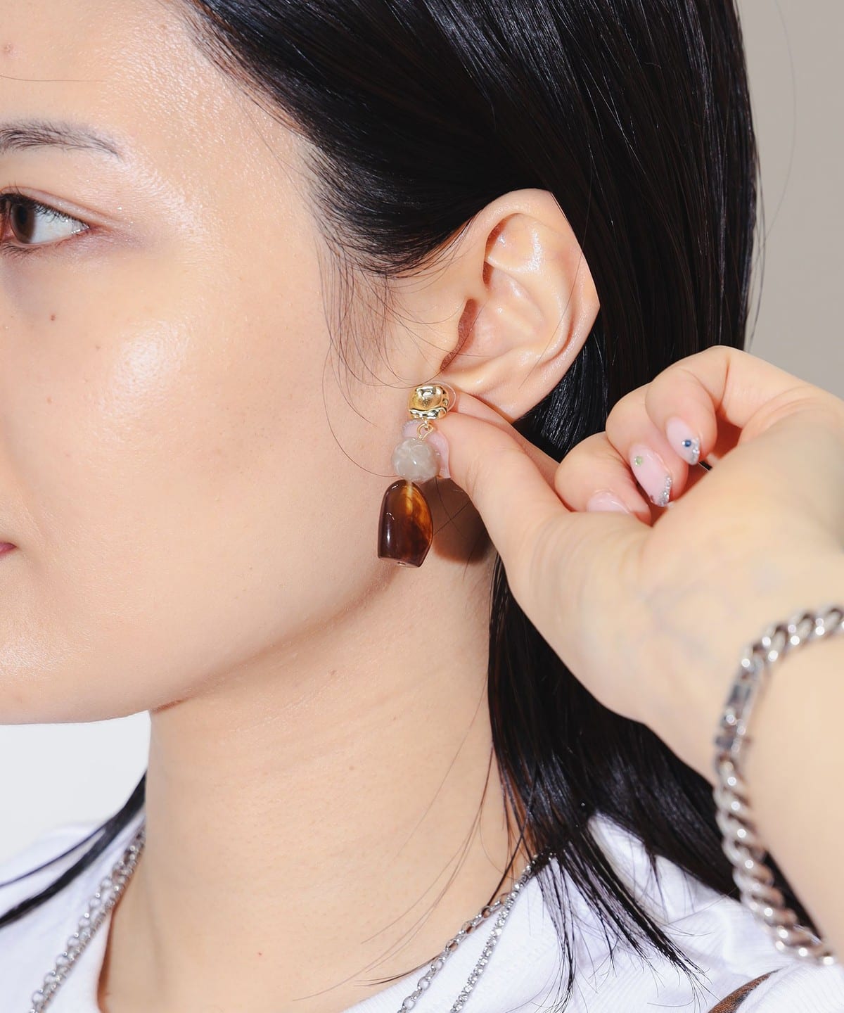 マーブルストーン クリアピアス アクセサリー WOMEN ORANGE ONE SIZE マーブルストーン クリアピアス アクセサリー WOMEN ORANGE ONE SIZE