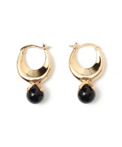 ブラック ストーン フープ ピアス