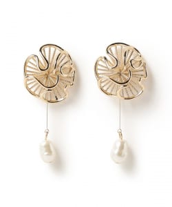 フェイクパール 2連 フラワー ピアス