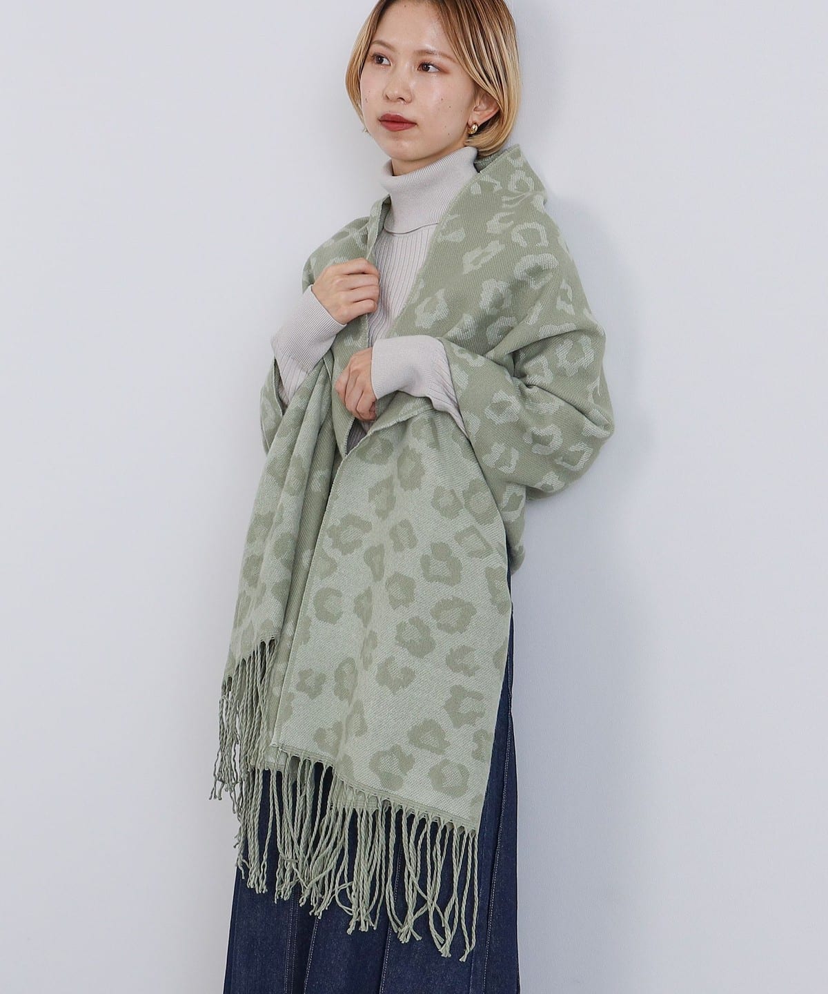 レオパード柄ジャカード ストール ファッション雑貨 WOMEN MINT GREEN ONE SIZE レオパード柄ジャカード ストール ファッション雑貨 WOMEN MINT GREEN ONE SIZE