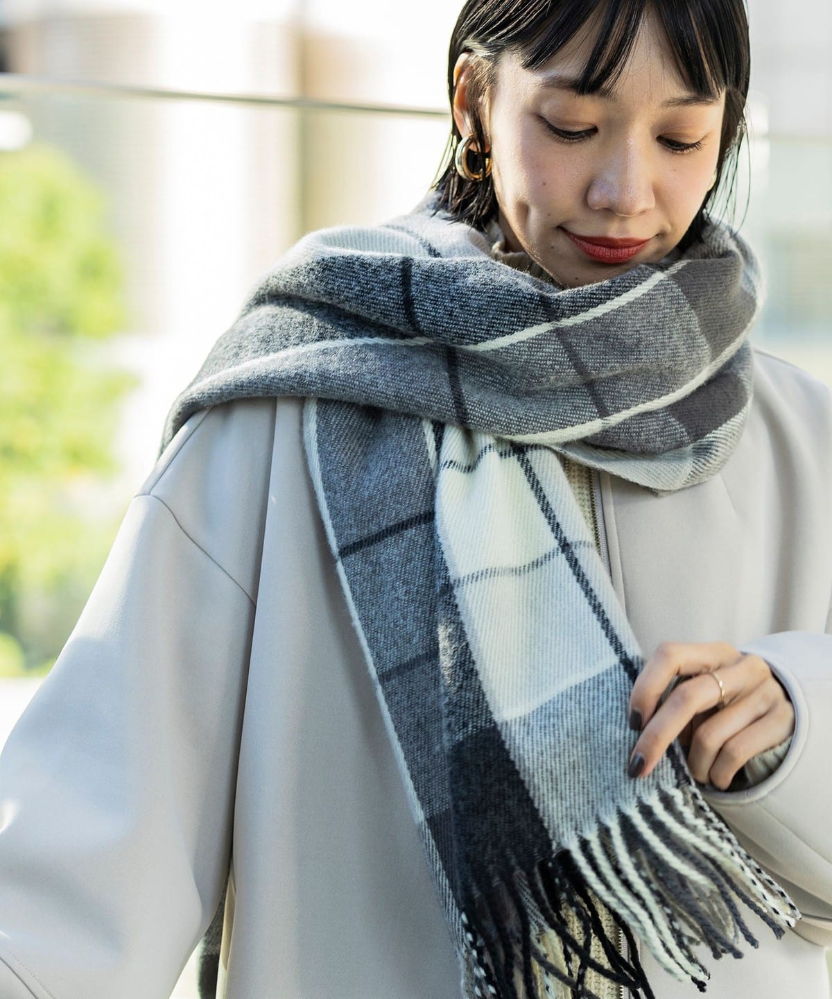 チェック柄 大判ストール ファッション雑貨 WOMEN BLACK ONE SIZE チェック柄 大判ストール ファッション雑貨 WOMEN BLACK ONE SIZE