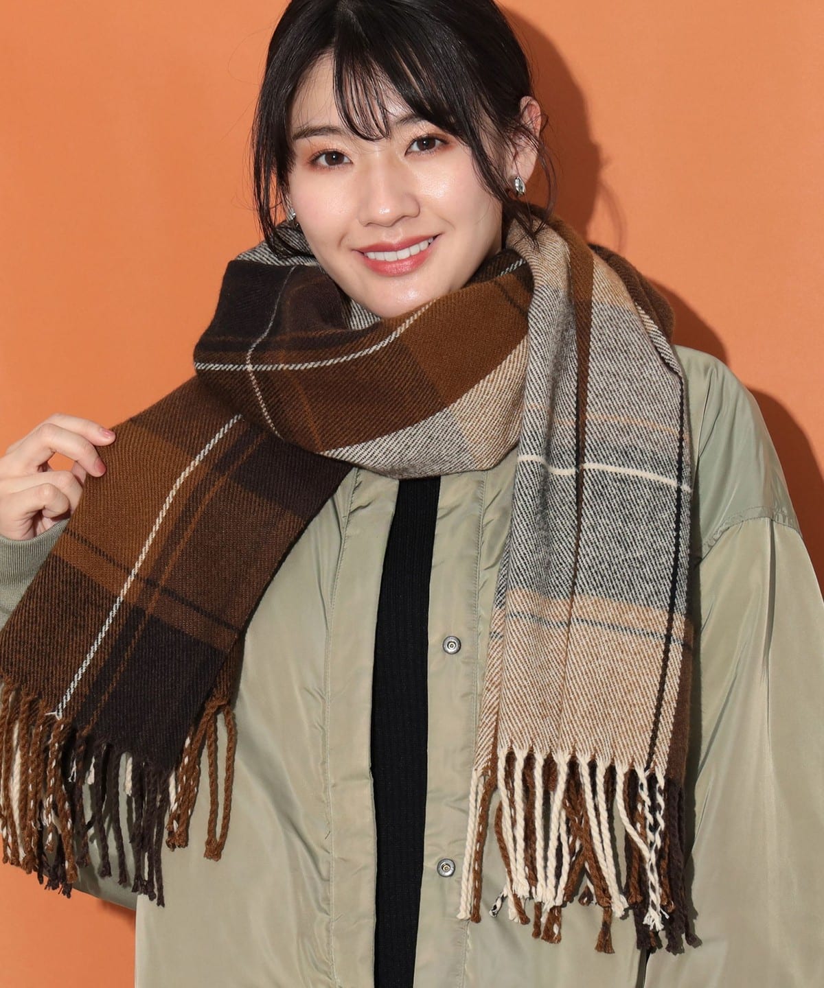 チェック柄 大判ストール ファッション雑貨 WOMEN BROWN ONE SIZE チェック柄 大判ストール ファッション雑貨 WOMEN BROWN ONE SIZE