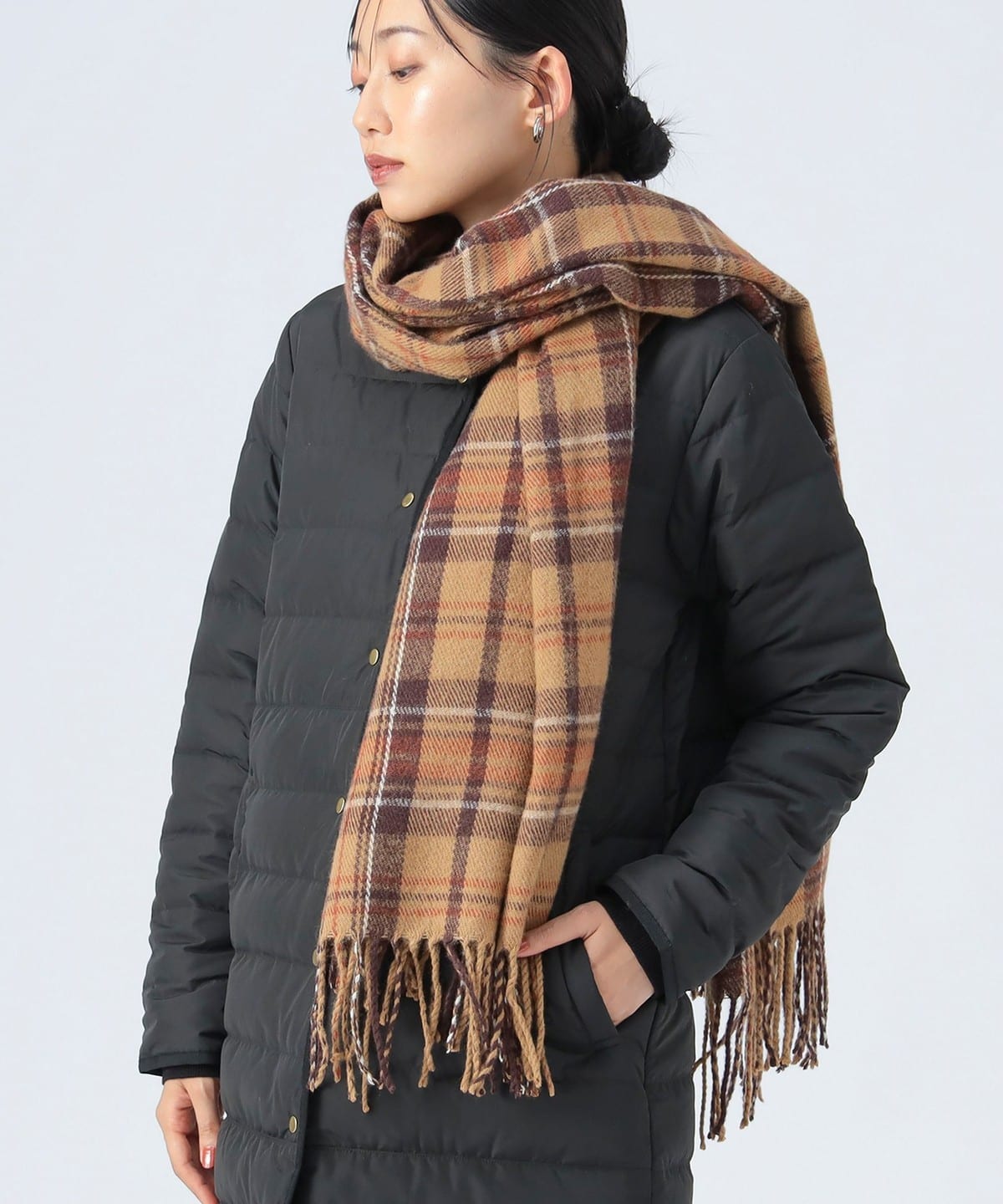 beams イタリア製チェック柄マフラー　付属ピン付き BEAMS HEART マフラー ストール チェック柄 大判ストール