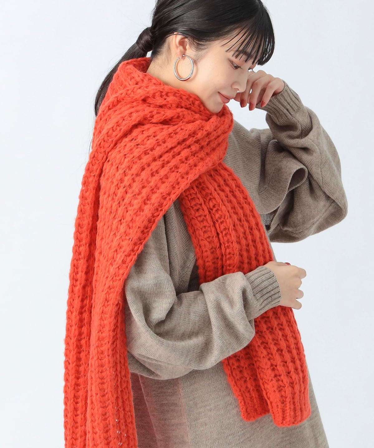 1000円off『オレンジサンセットグラデ』世界でひとつの手編ストール　マフラー MAISON SPECIAL(メゾンスペシャル)｜Fluffy Shaggy Muffler/フィラッ