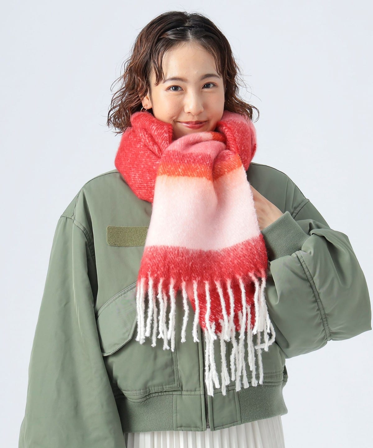 微配色 ボーダー ストール ファッション雑貨 WOMEN RED ONE SIZE 微配色 ボーダー ストール ファッション雑貨 WOMEN RED ONE SIZE