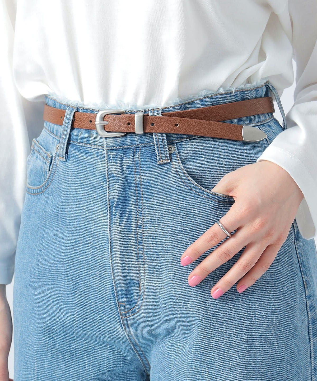 金具付き シボ シンプル ベルト ファッション雑貨 WOMEN BROWN ONE SIZE 金具付き シボ シンプル ベルト ファッション雑貨 WOMEN BROWN ONE SIZE