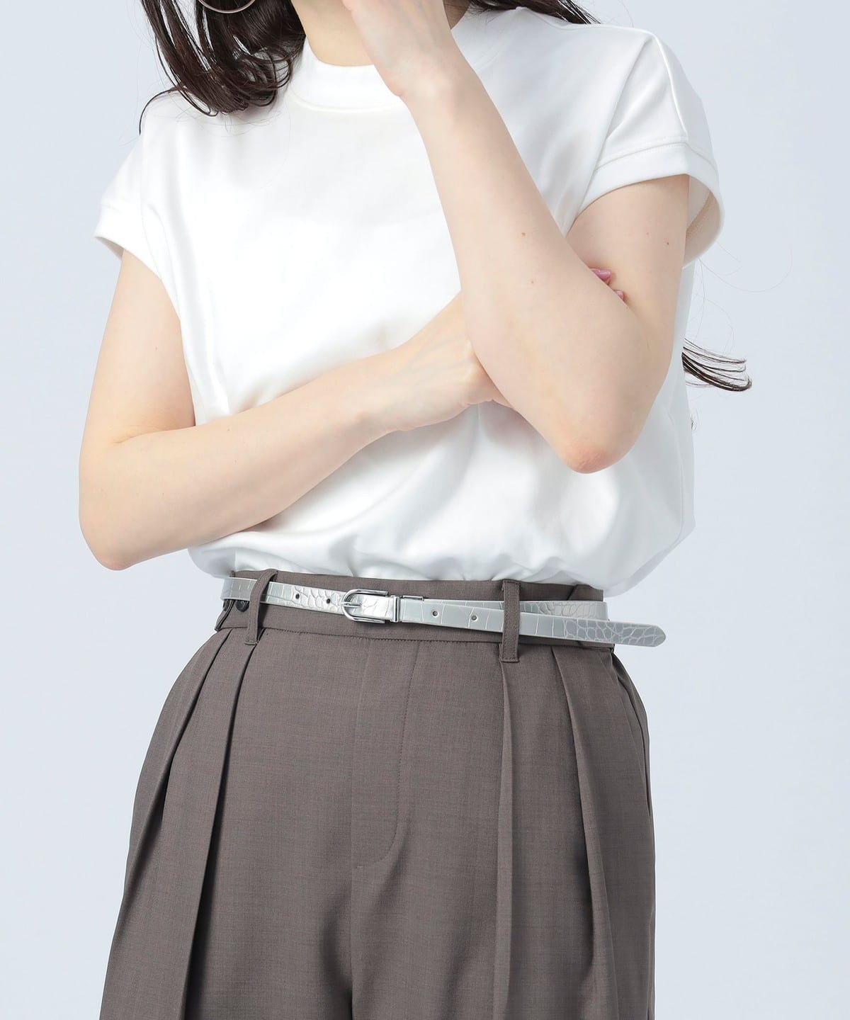 細幅 クロコ リバーシブル ベルト ファッション雑貨 WOMEN SILVER×LIGHT BEIGE ONE SIZE 細幅 クロコ リバーシブル ベルト ファッション雑貨 WOMEN SILVER×LIGHT BEIGE ONE SIZE