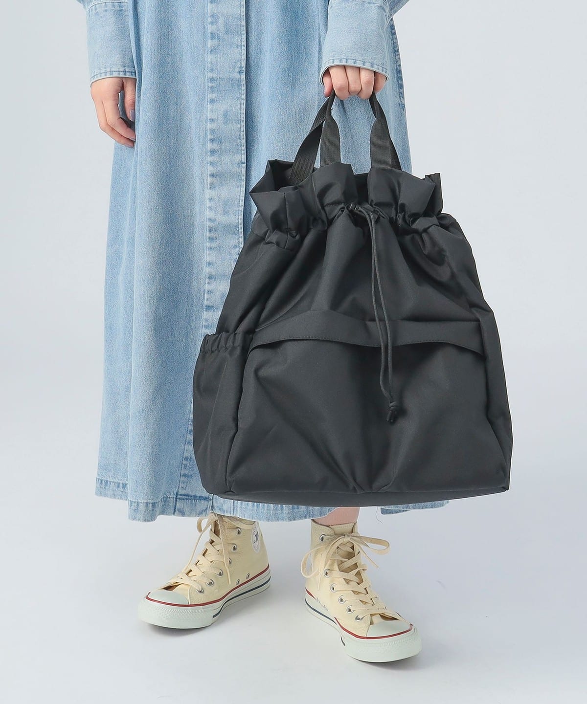 巾着 フロントポケット リュック(A4サイズ収納可) バッグ WOMEN BLACK ONE SIZE 巾着 フロントポケット リュック(A4サイズ収納可) バッグ WOMEN BLACK ONE SIZE