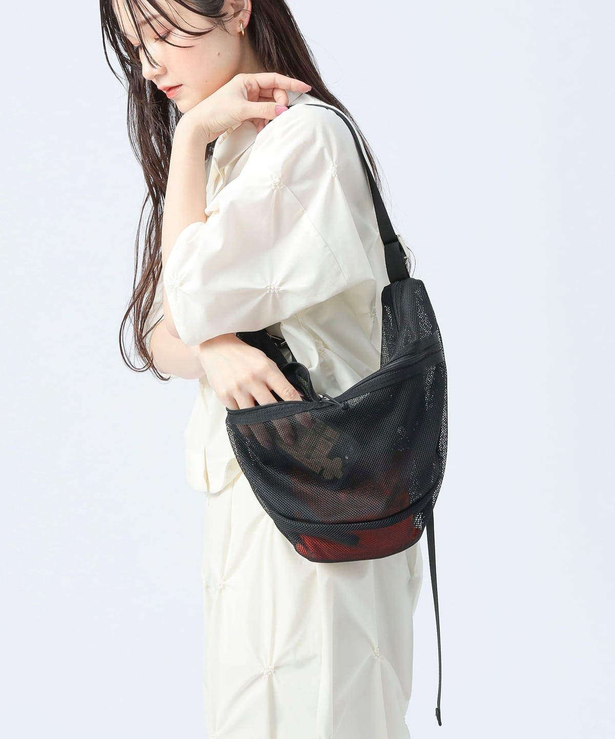 メッシュ ハーフムーン ショルダーバッグ バッグ WOMEN BLACK ONE SIZE メッシュ ハーフムーン ショルダーバッグ バッグ WOMEN BLACK ONE SIZE