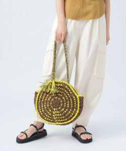 Round ribbon woven paper tote bag