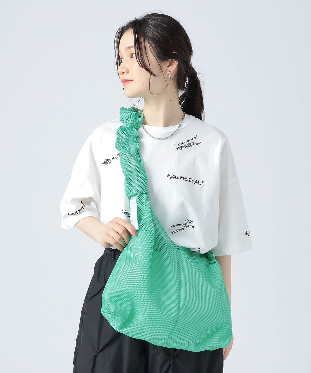 メッシュ ギャザーハンドル トートバッグ バッグ WOMEN GREEN ONE SIZE メッシュ ギャザーハンドル トートバッグ バッグ WOMEN GREEN ONE SIZE