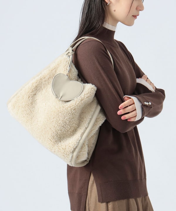 BEAMS HEART（ビームス ハート）ハート ポーチ付 ボア トートバッグ