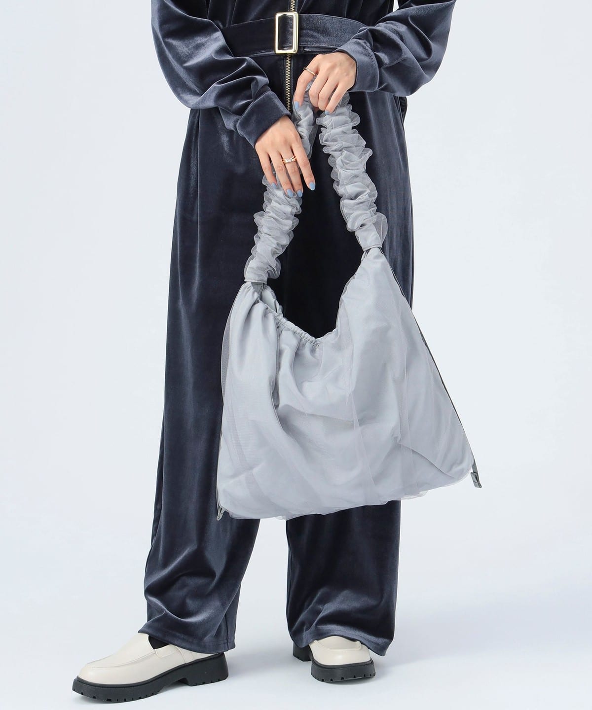 ラメ チュール ギャザー バッグ バッグ WOMEN GREY ONE SIZE ラメ チュール ギャザー バッグ バッグ WOMEN GREY ONE SIZE