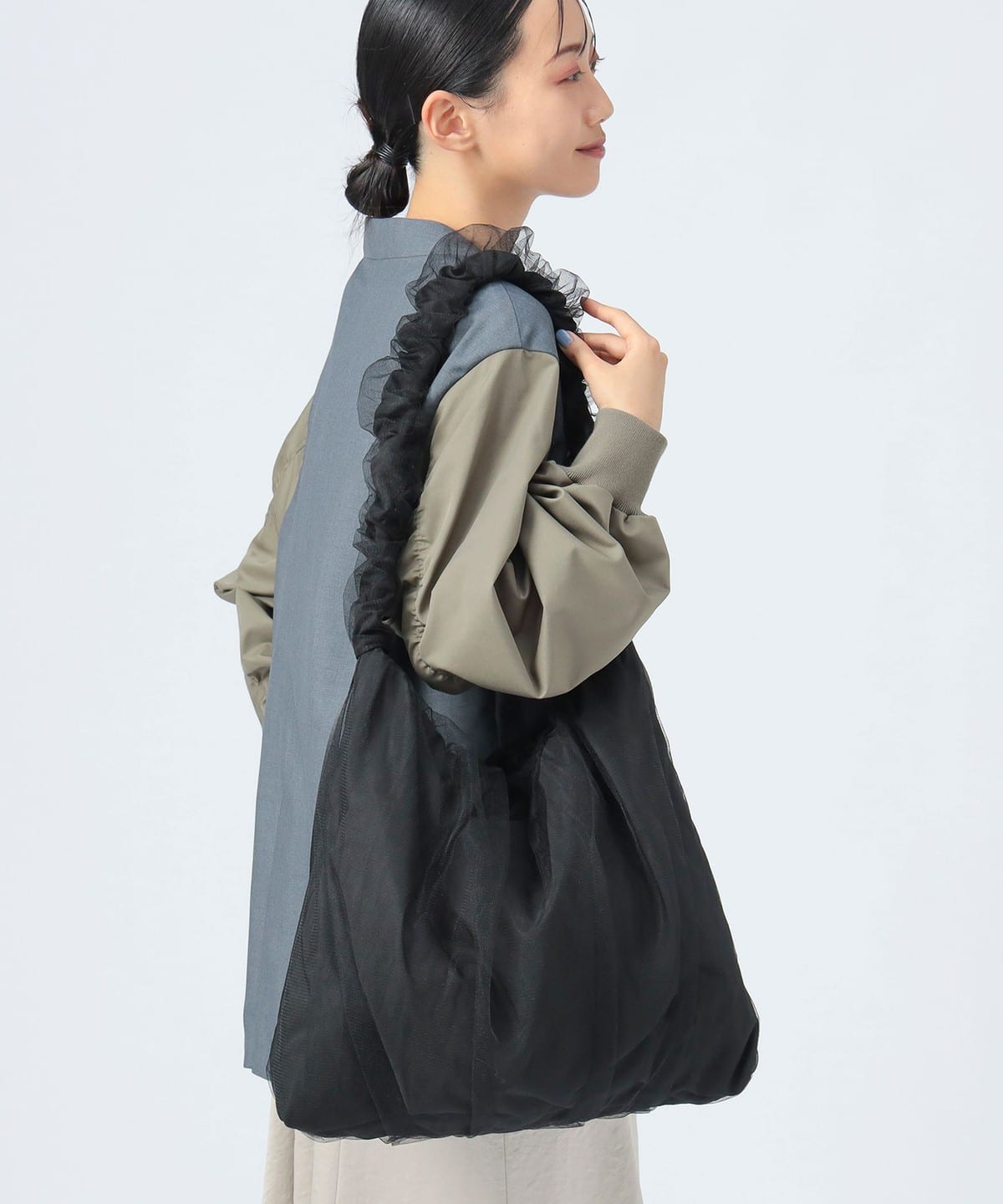 ラメ チュール ギャザー バッグ バッグ WOMEN BLACK ONE SIZE ラメ チュール ギャザー バッグ バッグ WOMEN BLACK ONE SIZE