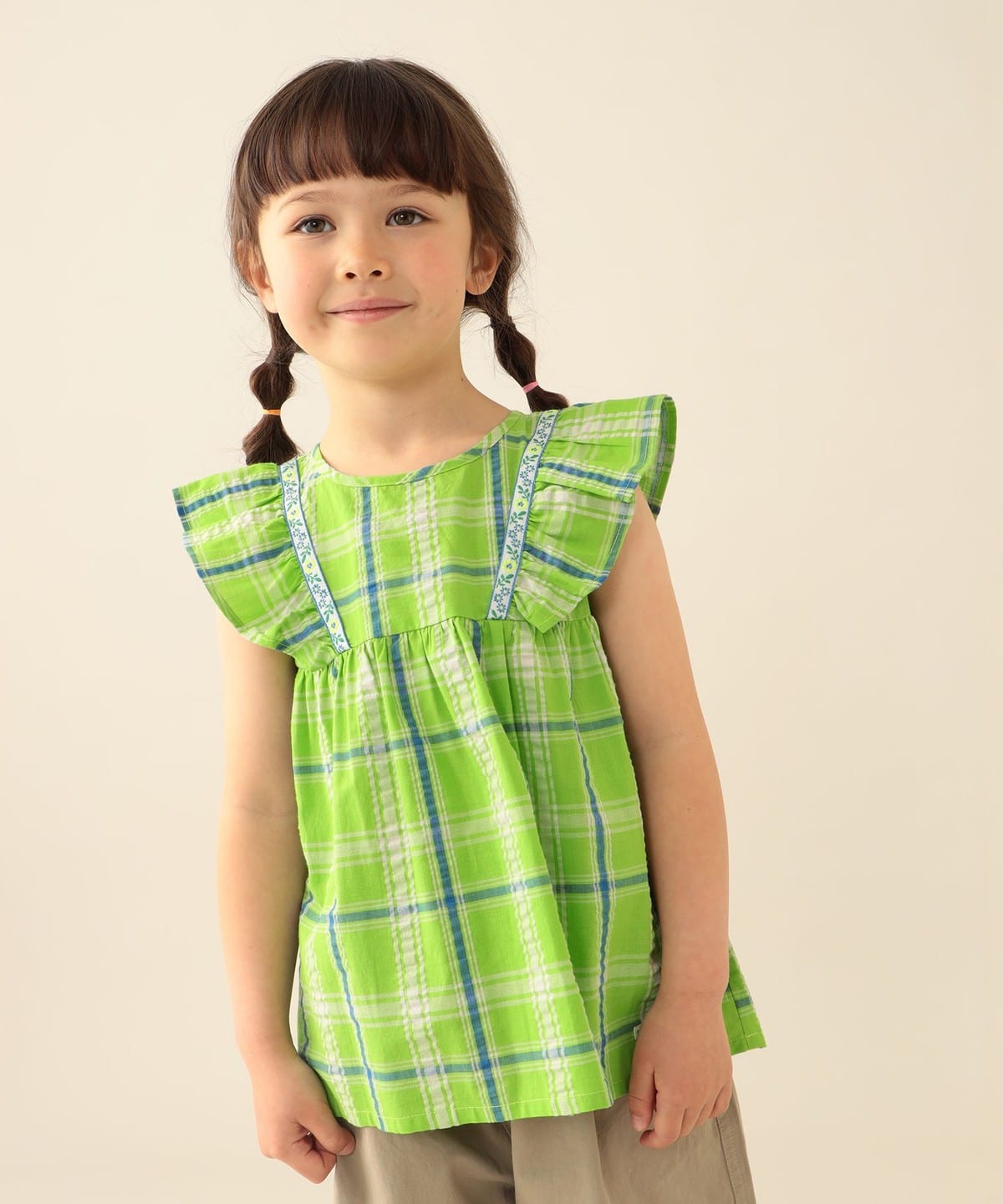 �`�F�b�N �t���A �u���E�X 2026SS�i90 140cm�j �V���c�E�u���E�X LIGHT GREEN 100