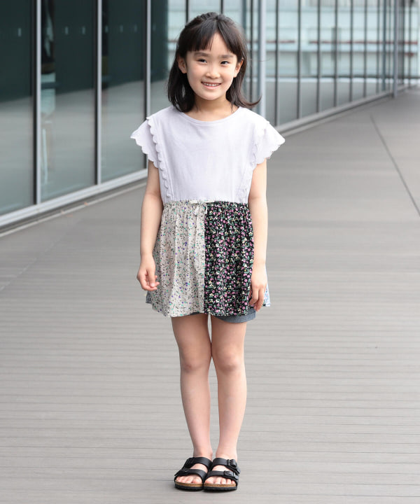 即決 美品 ビームス デザイン 150cm BEAMS mini（ビームス ミニ）フラワーパッチワーク Tシャツ （90