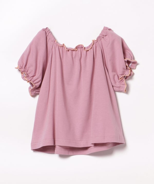 新品未使用BEAMS mini / スモック刺繍 ブラウススモークピンク130 BEAMS mini（ビームス ミニ）スモッキング パフスリーブ Tシャツ (90