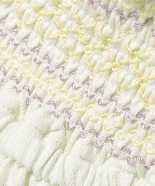 新品未使用BEAMS mini / スモック刺繍 ブラウススモークピンク130 BEAMS mini（ビームス ミニ）スモッキング パフスリーブ Tシャツ (90