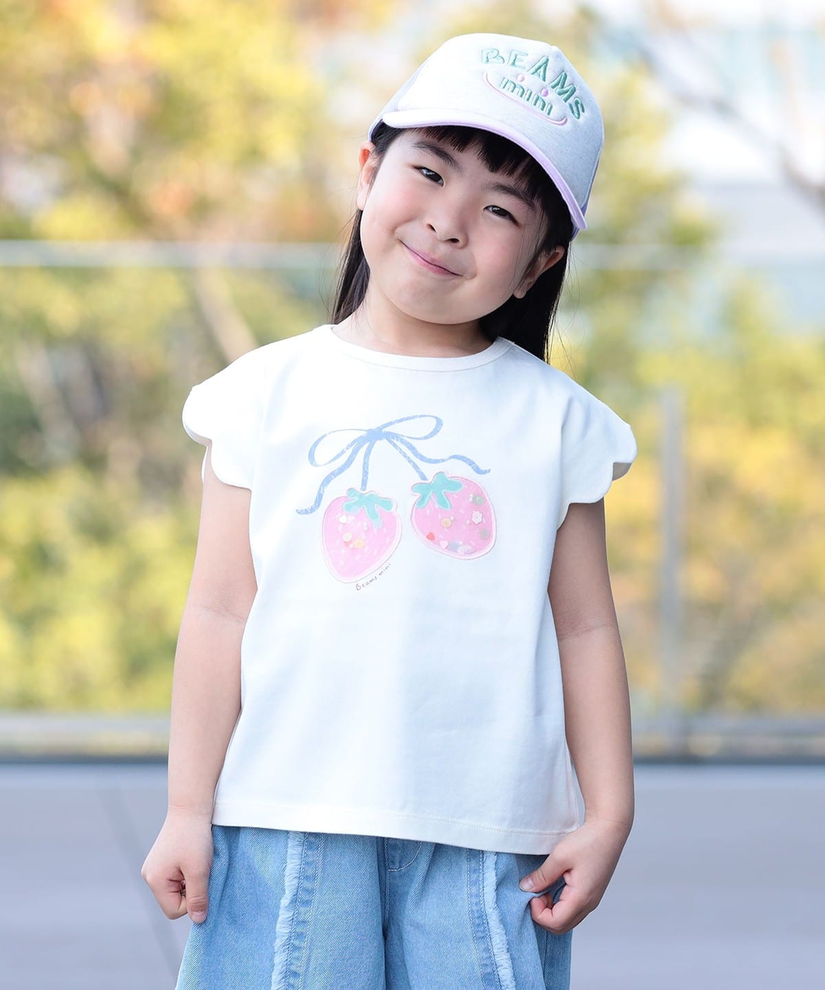 BEAMS mini（ビームス ミニ）イチゴ スカラップ Tシャツ 2026SS (90