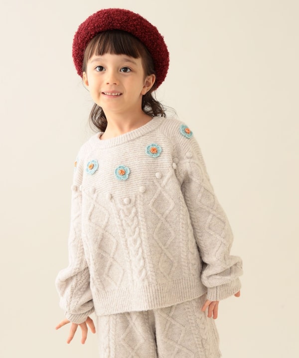 BEAMS mini（ビームス ミニ）フラワー ケーブルニット プルオーバー