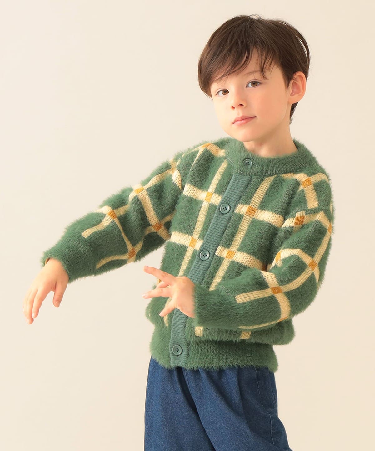 �`�F�b�N �V���M�[ �J�[�f�B�K�� 2025FW�i90 140cm�j �g�b�v�X GREEN 140