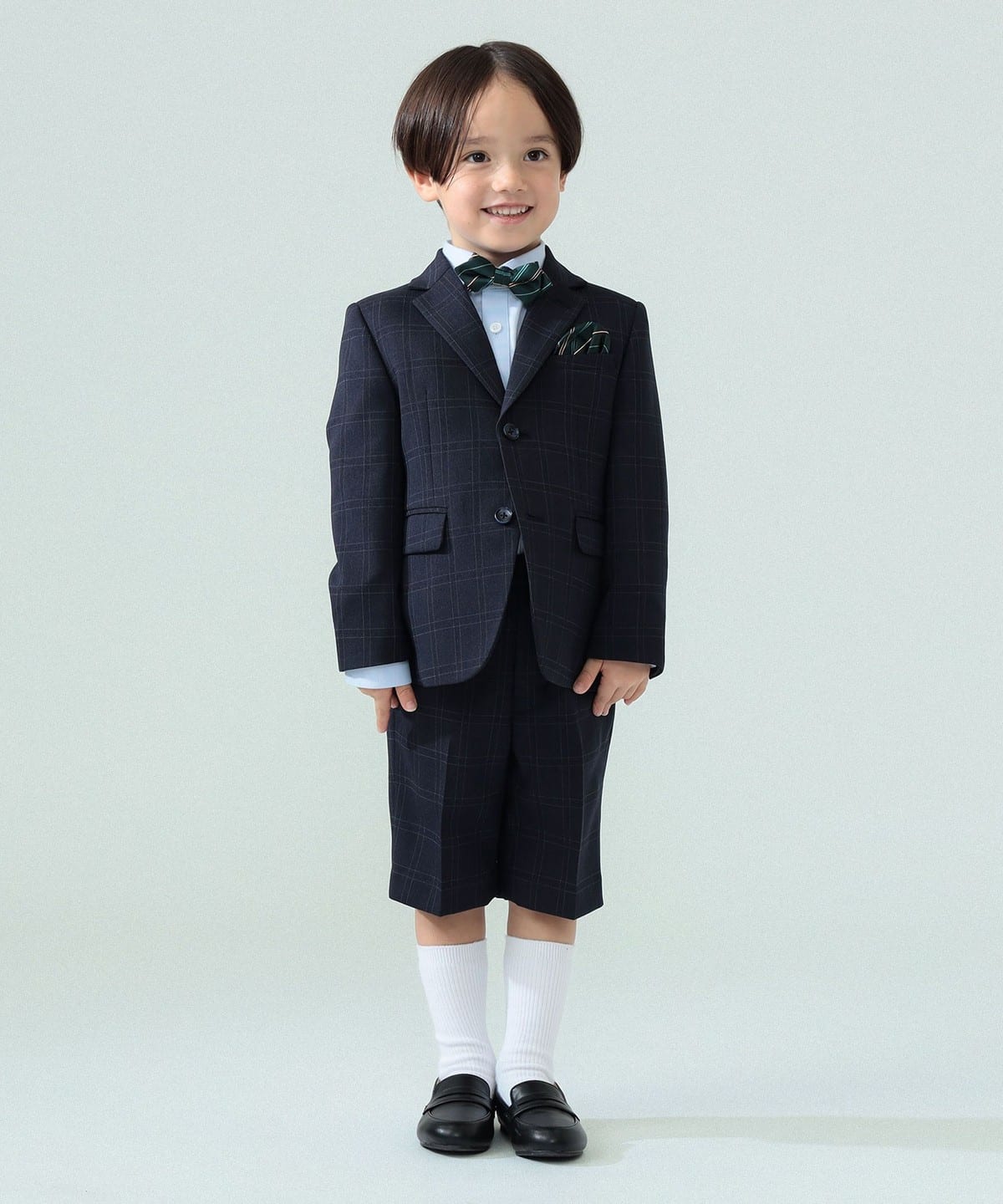 【BEAMS mini】フォーマル4点セット ネイビー チェック 110 美品 BEAMS mini（ビームス ミニ）セレモニー スーツセット 2027SS (100