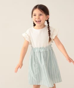 BEAMS mini / 童裝 直條紋 華夫格 拼接 洋裝 24SS（90～150cm）