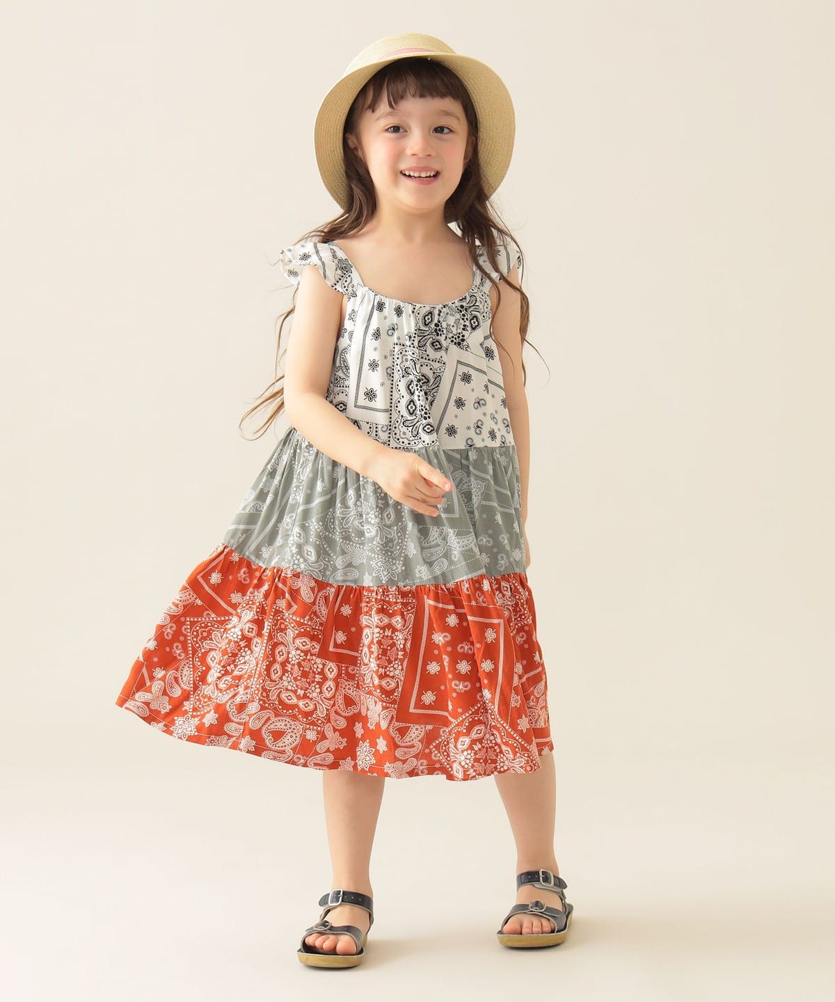 バンダナ柄 ワンピース 2025SS(90 130cm) ワンピース WHITE/OLIVE/ORANGE 130 バンダナ柄 ワンピース 2025SS(90 130cm) ワンピース WHITE/OLIVE/ORANGE 130