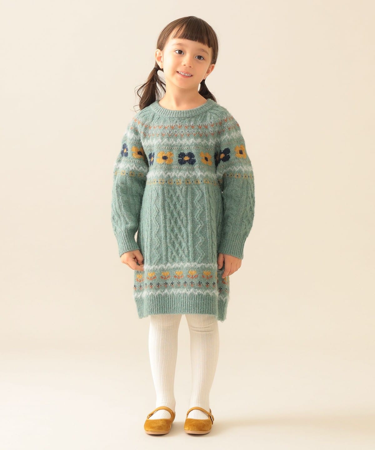 BEAMS mini（ビームス ミニ）フラワー ケーブル ニット ワンピース