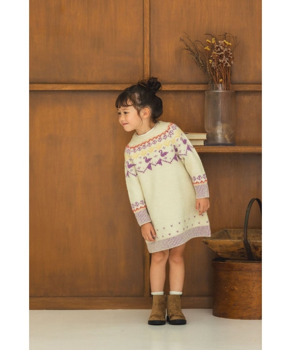 ユキノハナ柄 ニット ワンピース 2026FW（90～140cm） Model：H112（cm）Size：110