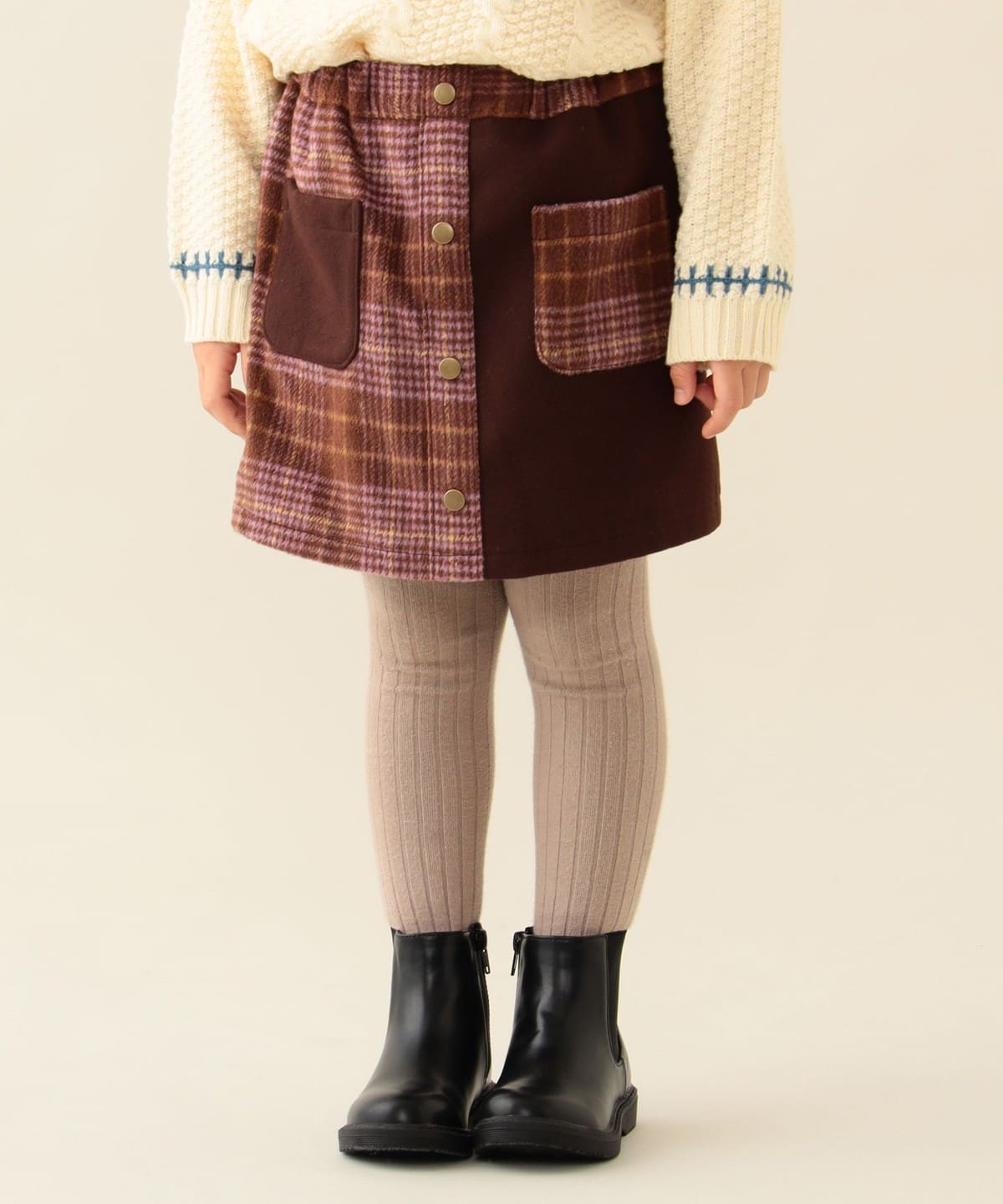 チェック フロントボタン スカートパンツ 2025FW(90 140cm) スカート BROWN 120