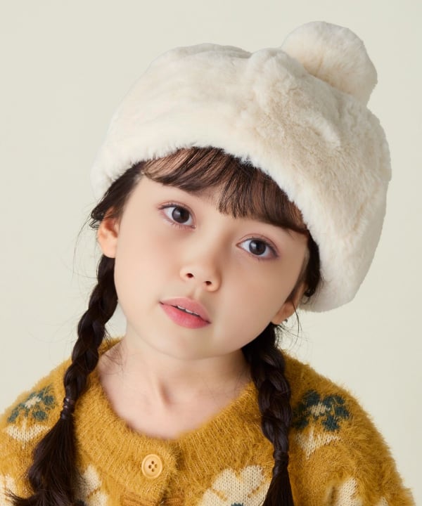 BEAMS mini（ビームス ミニ）フェイクファー ポンポン ベレー
