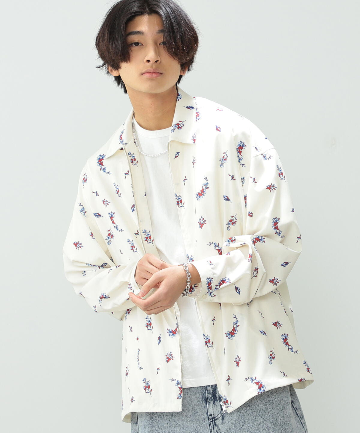 【アウトレット】BeAMS DOT / 総柄 ジップアップシャツ