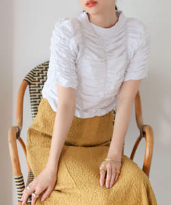 BeAMS DOT / シャーリング ショート丈 Tシャツ