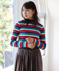 BeAMS DOT / ハイネック マルチボーダーニット