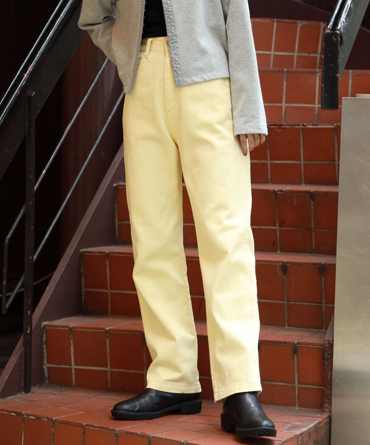 ハイウエスト ストレート カラーデニムパンツ パンツ WOMEN LT. YELLOW S ハイウエスト ストレート カラーデニムパンツ パンツ WOMEN LT. YELLOW S